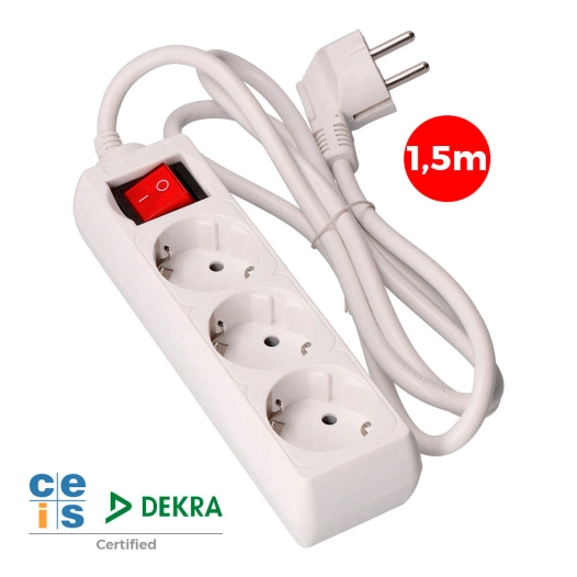 Multi-Prise 3 Bases Schuko + Interrupteur 1.5m 3x1,5mm Edm