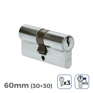 Cylindre De Porte À Nickel 60mm (30+30MM) Largeur De Came R15 3 Clés Inclus Edm