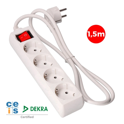 Multi-Prise 4 Bases Schuko + Interrupteur 1.5m 3x1,5mm Edm