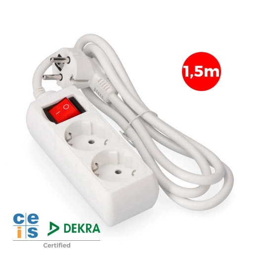 Multi-Prise 2 Bases Schuko + Interrupteur 1.5m 3x1,5mm Edm
