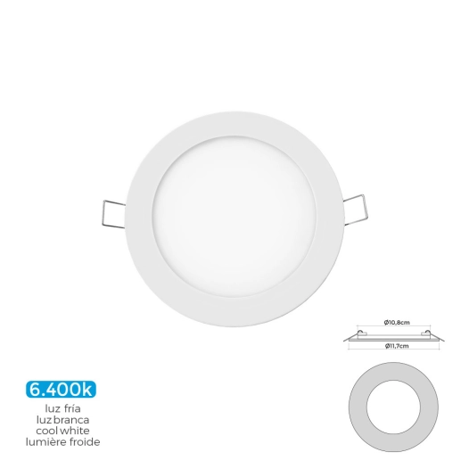 Mini Downlight Led Rond 6w 6400k Lumière Froide. Couleur Blanc Ø11,7cm Edm