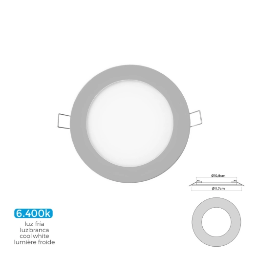 Mini Downlight Led Rond 6w 6400k Lumière Froide. Couleur Chrome Ø11,7cm Edm