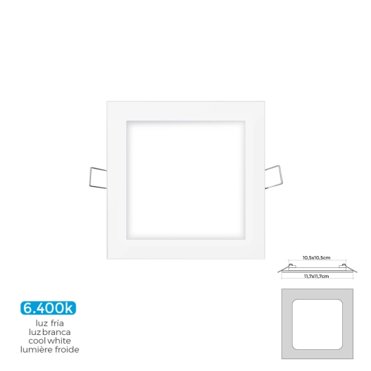Mini Downlight Led Carré 6w 6400k Lumière Froide. Couleur Blanc 11,7x11,7cm Edm