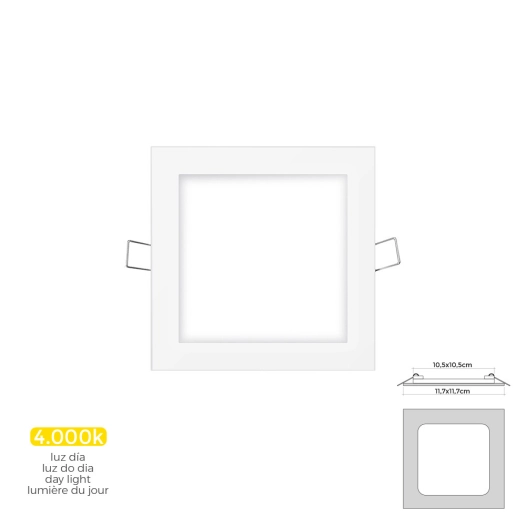 Mini Downlight Led Carré 6w 4000k Lumière Du Jour. Couleur Blanc 11,7x11,7cm Edm