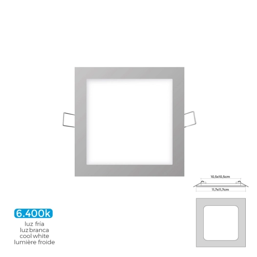 Mini Downlight Led Carré 6w 6400k Lumière Froide. Couleur Chrome 11,7x11,7cm Edm