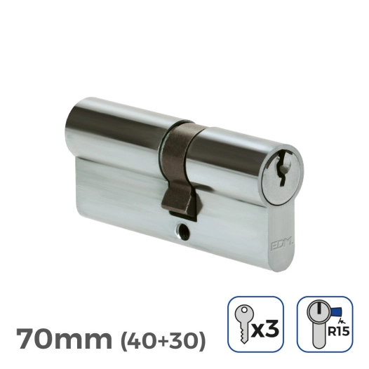 Cylindre De Porte À Nickel 70mm (40+30MM) Largeur De Came R15 3 Clés Inclus Edm
