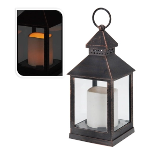 Lanterne À Bougie Led Bronze Noir 10.5x10.5x23cm Poids 350g 3 Piles Aaa Non Incluses