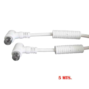 Rallonge Tv-Vidéo Coudée Avec Filtre 9,5mm 5m Blanche Sous Emballage Edm