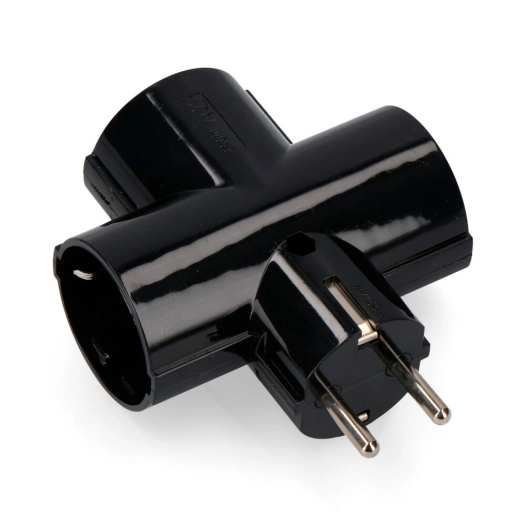 Triple Fiche Mâle Blister Noire En Bakélite Avec Terre 16a 250v Edm