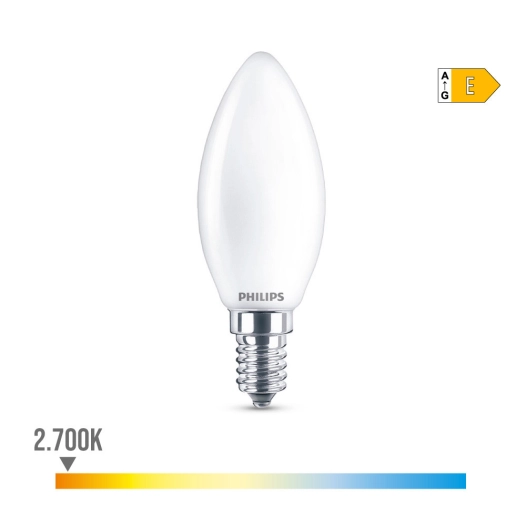 Ampoule Bougie Led E14 6.5w 806lm 2700k Lumière Chaude Ø3.5x9.7cm. Philips