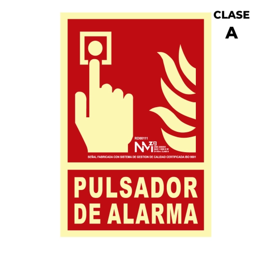 Panneau D'extinction ''PULSADOR De Alarma'' Classe A (PVC 1mm) 21x30cm