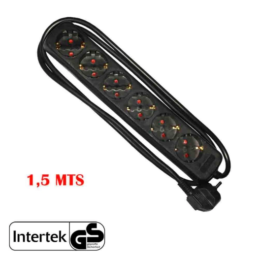 Multiprise 6 Prises Schuko 1,5m 3x1,5mm Noire Edm