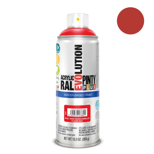 Peinture En Aérosol Pintyplus Evolution Water-Based 520cc Ral 3000 Rouge Feu