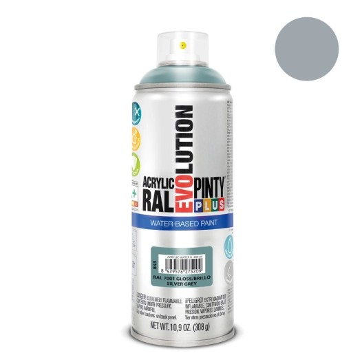 Peinture En Aérosol Pintyplus Evolution Water-Based 520cc Ral 7001 Gris Argent