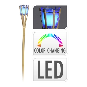 Torche En Bambou Couleur Naturelle Avec Bougie Led Rgb Et Parfumée À Pile 77cm