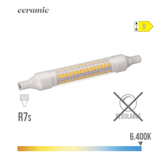 Ampoule Led Lineaire 118mm R7s 9w 1100lm 6400k Lumière Froide Base Ceramique Ø1.5x11.8cm Edm