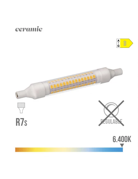 Ampoule Led Lineaire 118mm R7s 9w 1100lm 6400k Lumière Froide Base Ceramique Ø1.5x11.8cm Edm