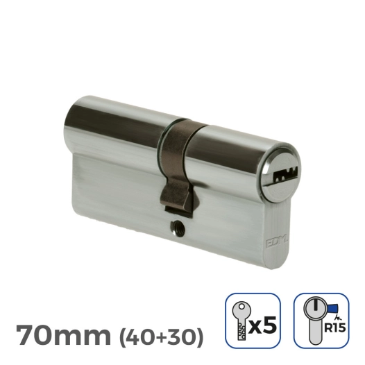 Cylindre De Porte À Nickel 70mm (40+30MM) Largeur De Came R15 Avec 3 Clés Inclus Edm