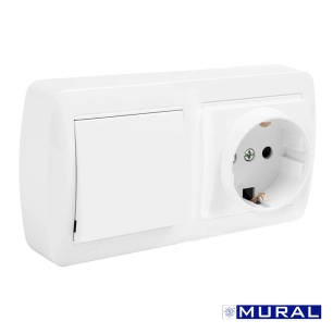 Base Bipolaire Double Avec Prise Terre Laterale+ Commutateur De Croisement Et Avec Obturateur 148x72x28mm S. Mural Solera Mur96u