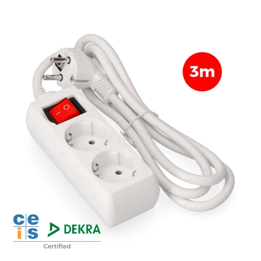 Multi-Prise 2 Bases Schuko + Interrupteur 3m 3x1,5mm Edm