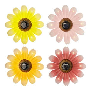 Fleur Solaire Couleurs Assorties Ø14x4cm 6 Led. Lumière Chaude