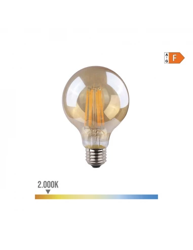 Ampoule Ballon Avec Filament Led. Verre Vintage E27 8w 720lm 2000k Lumière Chaude Ø8x12cm Edm