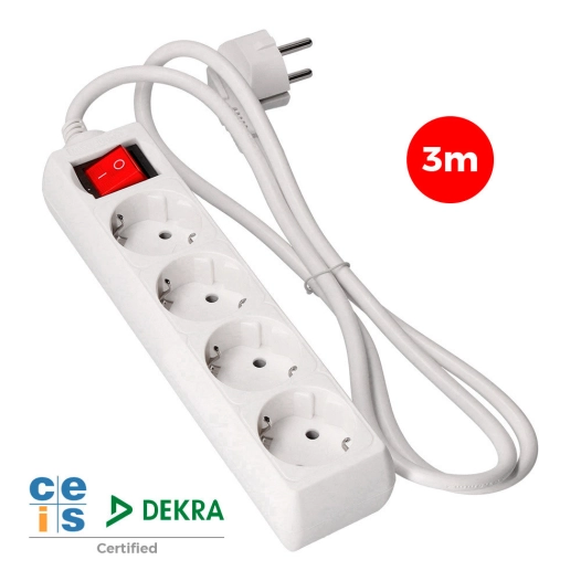 Multi-Prise 4 Bases Schuko + Interrupteur 3m 3x1,5mm Edm