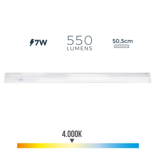 Réglette Led Électronique 7w 600lm 4000k Lumiere Du Jour 3,6x50,5x3cm Edm