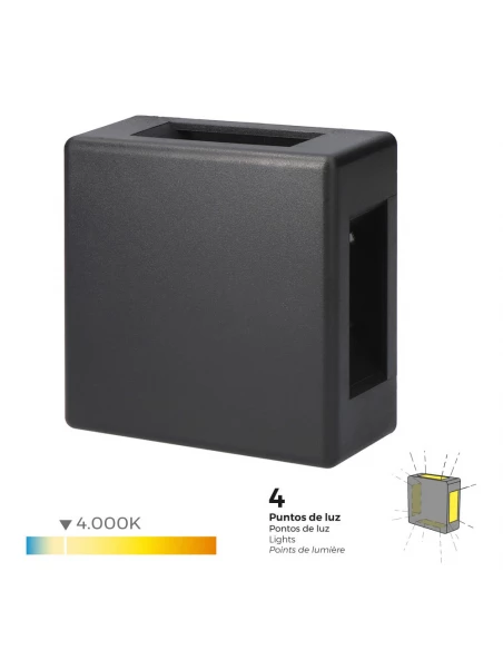 Appliquer Led 6w 130lm 4000k Lumière Du Jour Ip65 12x12x5cm Carré 4 Projections Edm