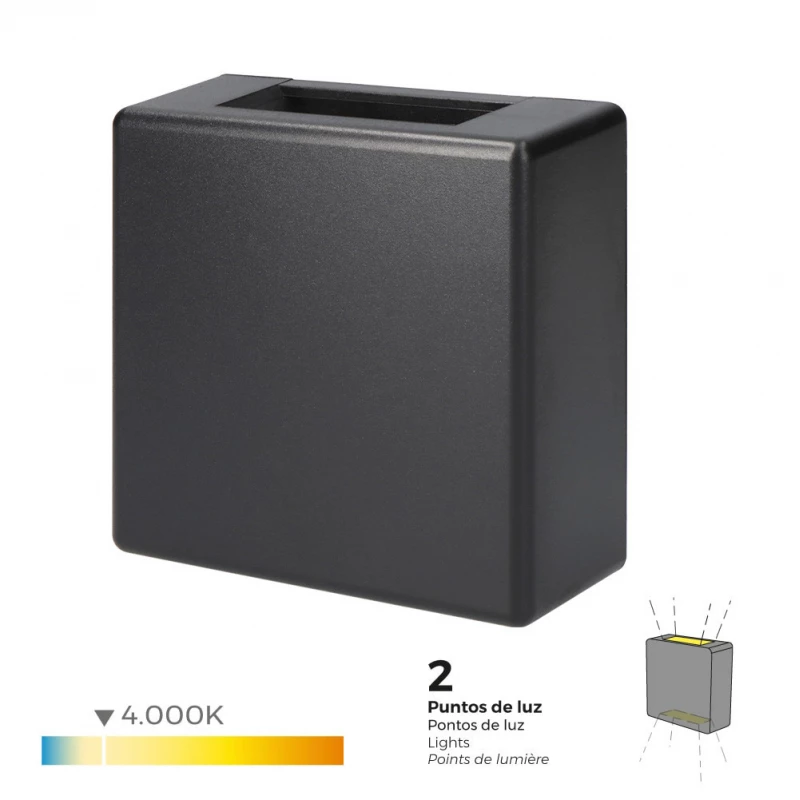 Applique Lampe Murale À Led 3w 85lm 4000k Lumière De Jour Ip65 12x12x5cm Carré 2 Projections Edm