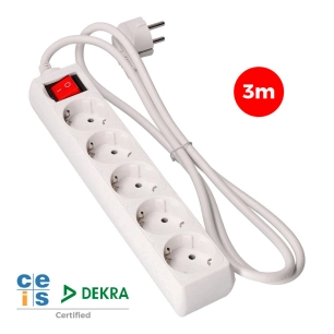 Multi-Prise 5 Bases Schuko + Interrupteur 3m 3x1,5mm Edm