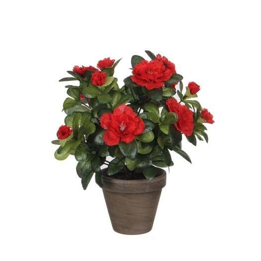 Azalea Artificielle Rouge En Pot Gris Ø11,5cmx27xø20cm