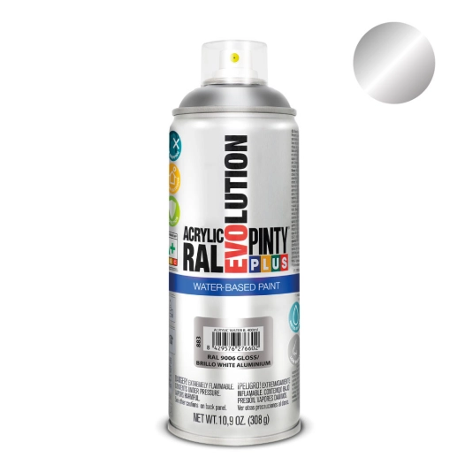 Peinture En Aérosol Pintyplus Evolution Water-Based 520cc Ral 9006 Aluminium Blanc