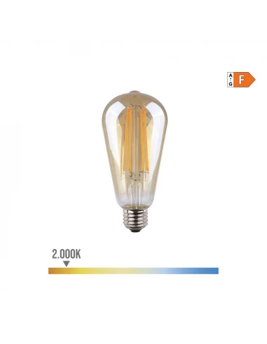 Ampoule Ovôide À Filament Led. Verre Vintage E27 6w 500lm 2000k Lumière Chaude Ø6.4x14.2cm Edm