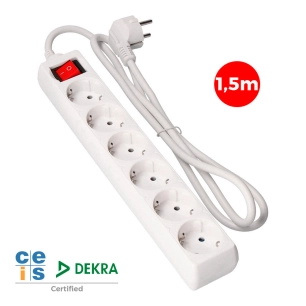 Multi-Prise 6 Bases Schuko + Interrupteur 1.5m 3x1,5mm Edm