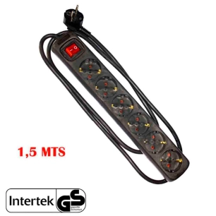 Multiprise 6 Prises Schuko + Interrupteur 1,5m 3x1,5mm Noire Edm