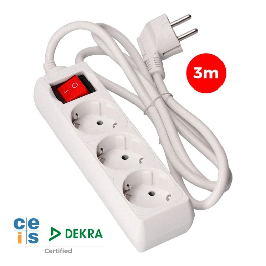 Multi-Prise 3 Bases Schuko + Interrupteur 3m 3x1,5mm Edm