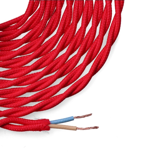 Câble Textile Tressé 2x0,75mm C-62 Rouge 5m