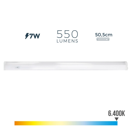 Réglette Led Électronique 7w 600lm 6400k Lumiere Froide 3,6x50,5x3cm Edm
