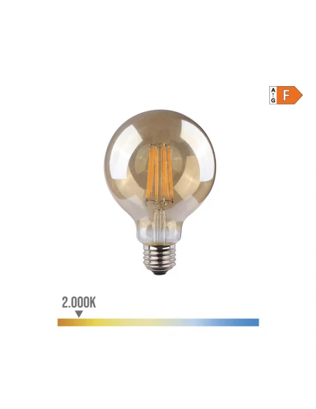 Ampoule Ballon Avec Filament Led. Verre Vintage E27 8w 720lm 2000k Lumière Chaude Ø9,5x14cm Edm