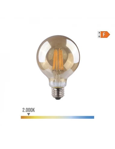 Ampoule Ballon Avec Filament Led. Verre Vintage E27 8w 720lm 2000k Lumière Chaude Ø12,5x17cm Edm