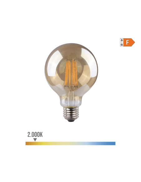 Ampoule Ballon Avec Filament Led. Verre Vintage E27 8w 720lm 2000k Lumière Chaude Ø12,5x17cm Edm