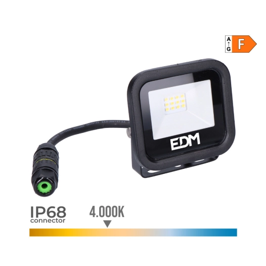 Projecteur Led 10w 800lm 4000k Lumière Du Jour Black Séries 9,2x8,1x2,7cm Edm