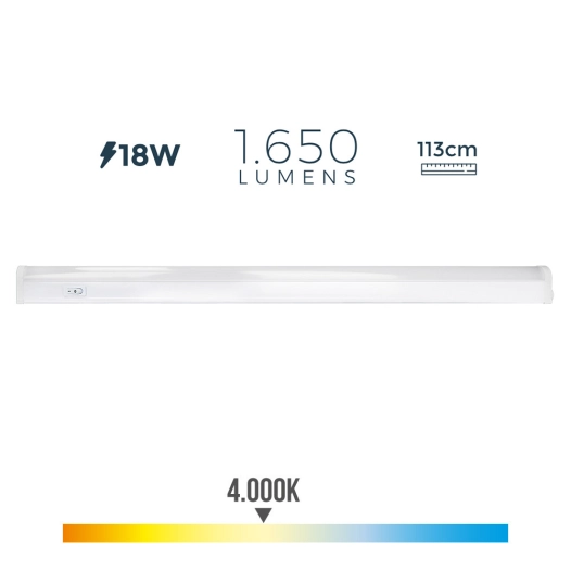 Réglette Led Électronique 18w 1650lm 4000k Lumiere Du Jour 3,6x113,8x3cm Edm