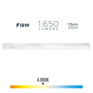 Réglette Led Électronique 18w 1650lm 4000k Lumiere Du Jour 3,6x113,8x3cm Edm