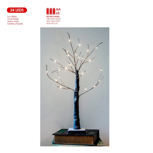 Arbre Illuminé 60cm 24 Leds Lumière Chaleureuse Avec Piles 3xaaa