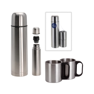 Kit Thermos 1 Litre Avec 2 Tasses En Inox.