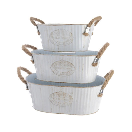 Seau Zinc Ovale Avec Anse En Corde Set De 3pcs