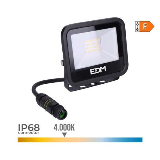 Lumière Projecteur Led 20w 1520lm 4000k Lumière Du Jour Noir Série Edm