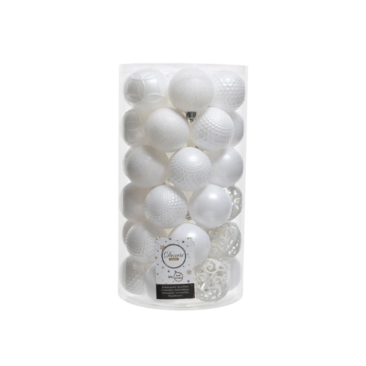 Tube De 37 Boules Décoratives De Couleur Blanche Pour Arbre De Noel.Ø6cm